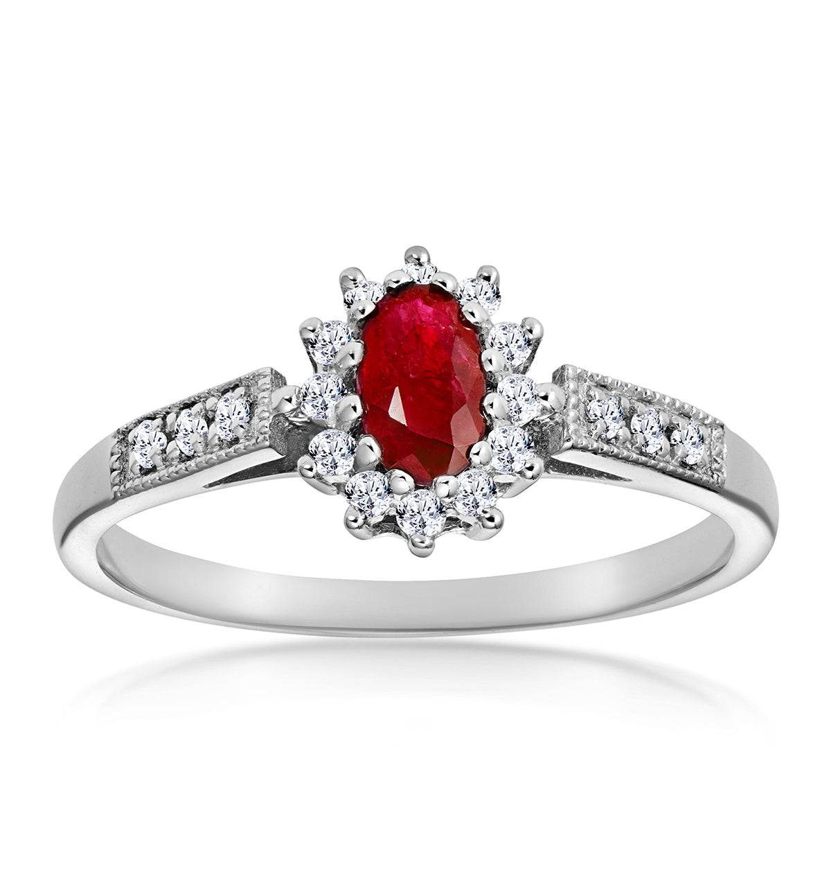 Ruby Ring with Lab Diamonds in 925 Silver - 5 x 3mm Centre